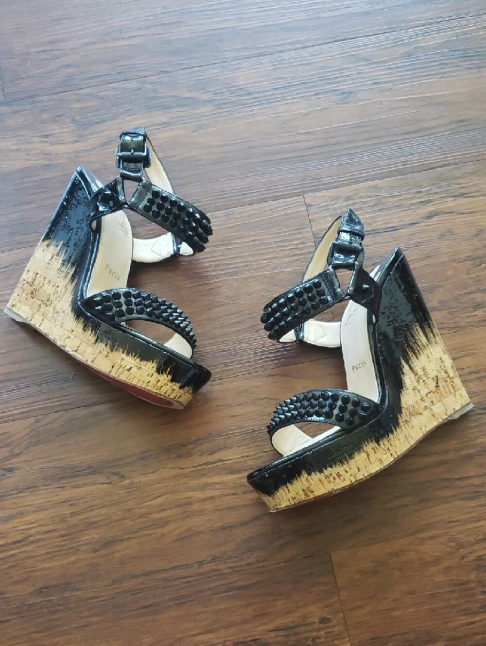 Christian Louboutin Black Studded Women's Wedge Platform Sandals Size 38 Luxury